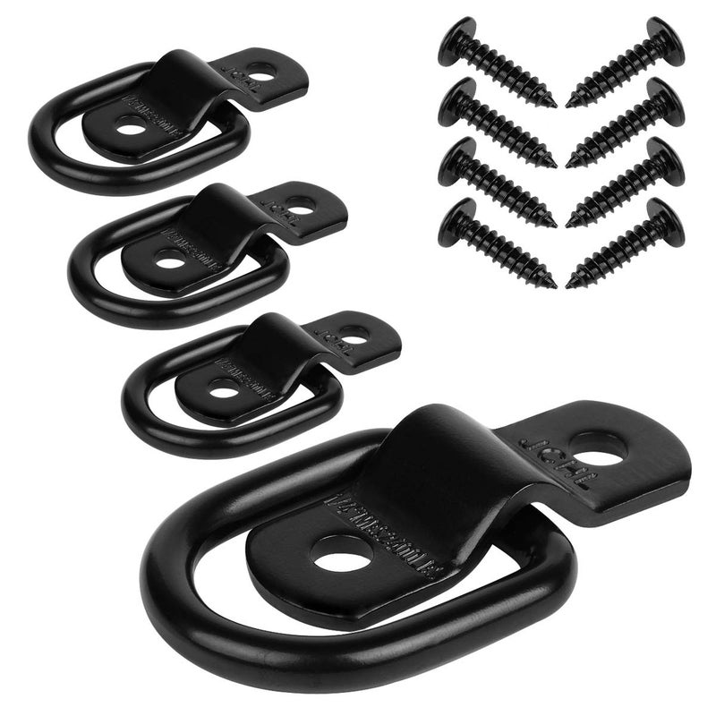 JCHL D Rings Tie Down Anchors Hooks for Trailer Truck Bed Bracket Enclosed Points Pickup Camper Surface Mount D-Ring Heavy Duty 1/4"" 2400 Pound Capacity (4-Pack)